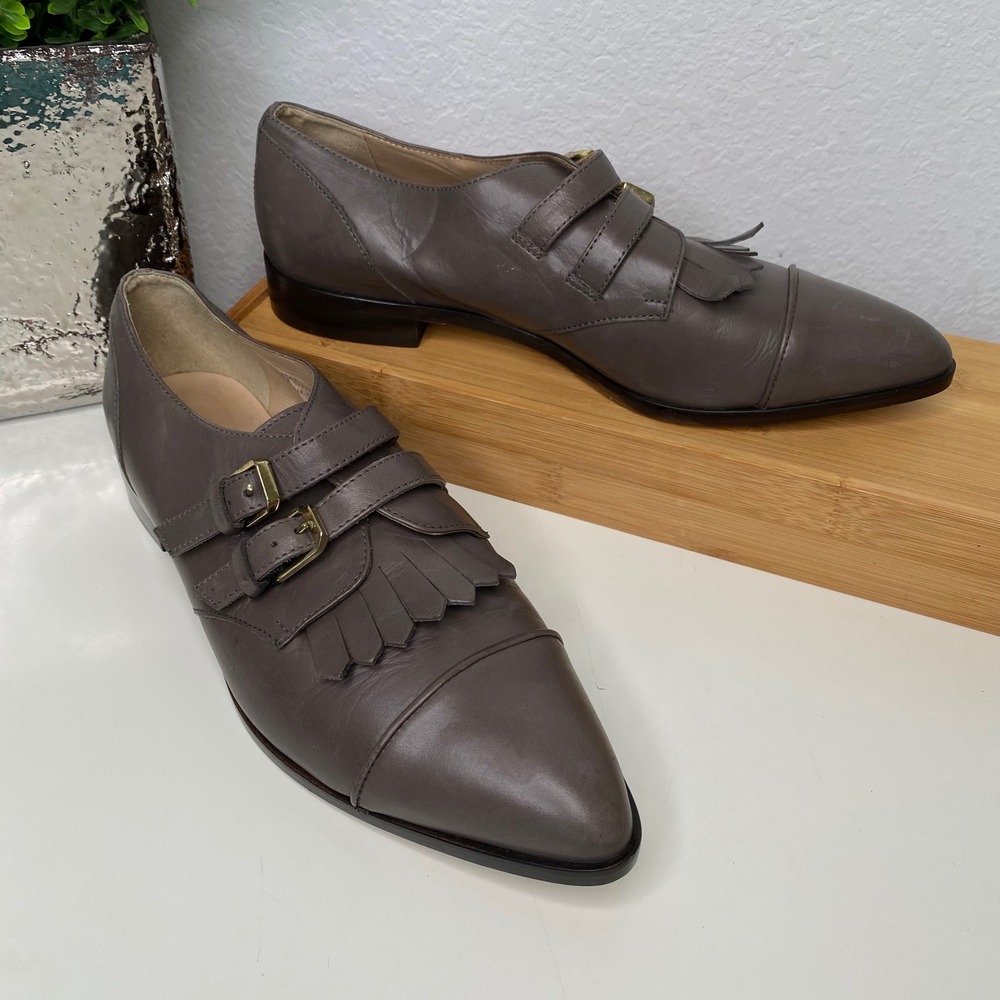 J.Crew Kilte Italian Leather Double Monk Strap Dress Loafers Gray 9.5‎ Academia